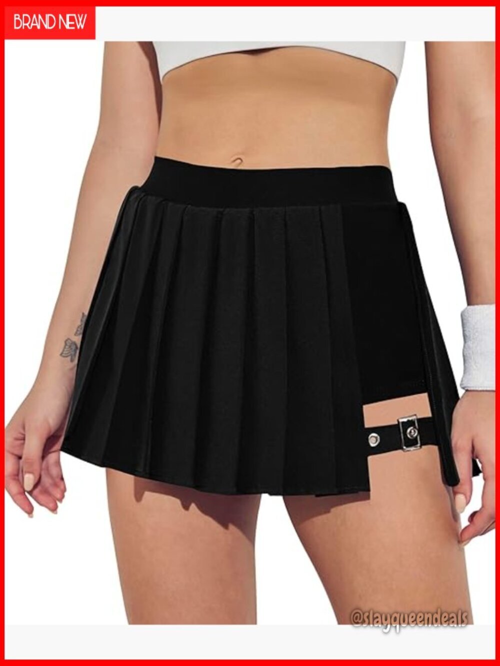 High Waisted Pleated Tennis Skirt with Pockets Adjustable Buckle Skort